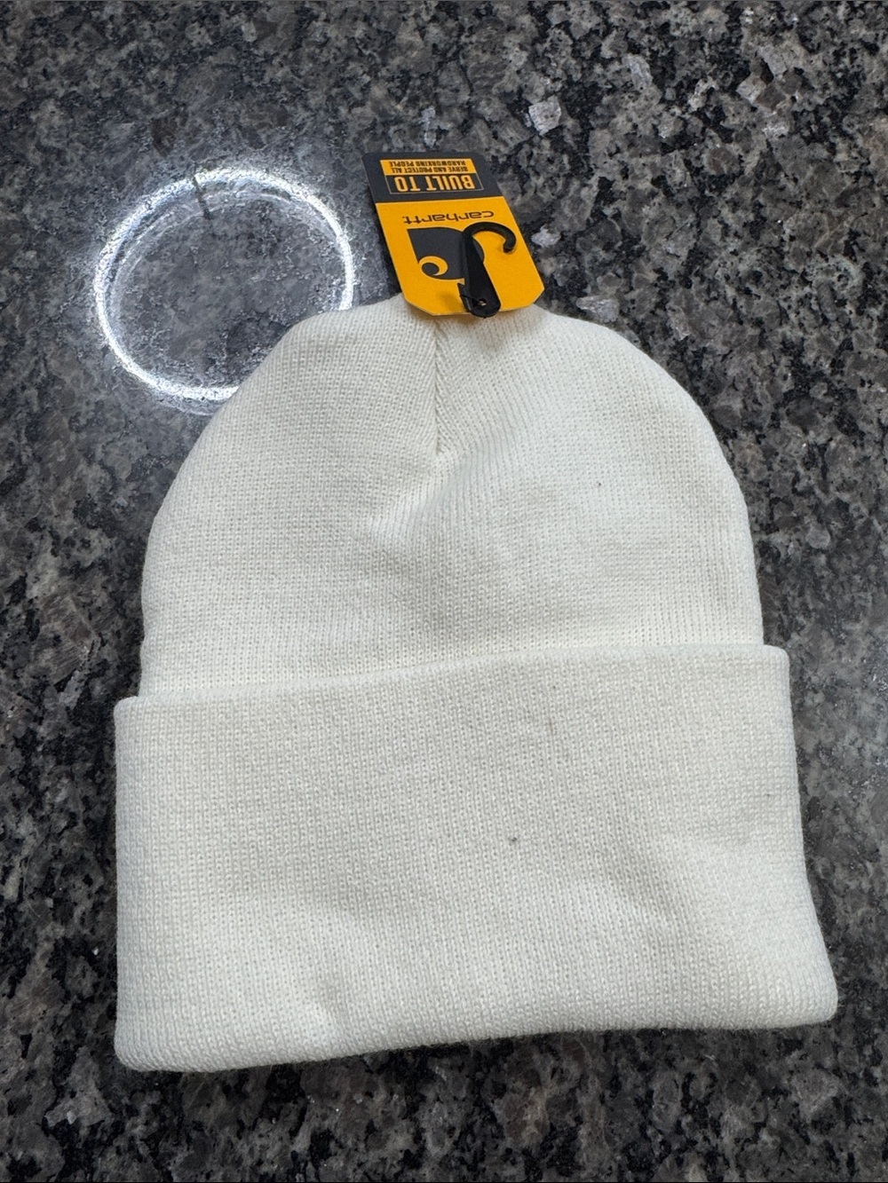 Carhartt Off-White Knit Cuffed Beanie with Logo Patch - Picture 4 of 5